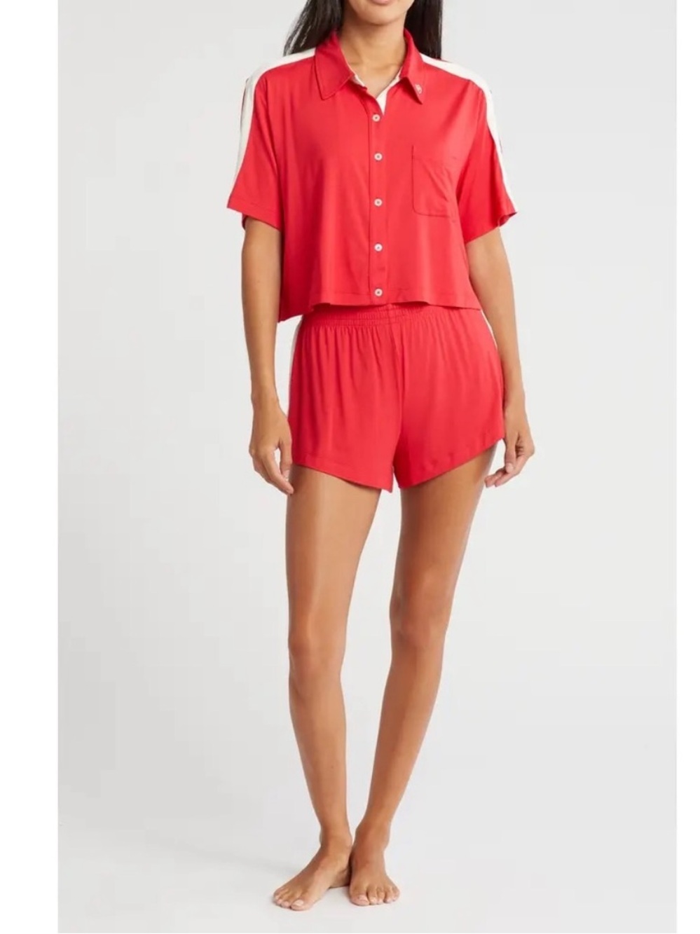 Alice + Olivia x Big Feelings Red Madden Bamboo Viscose Top & Shorts Set NWT L